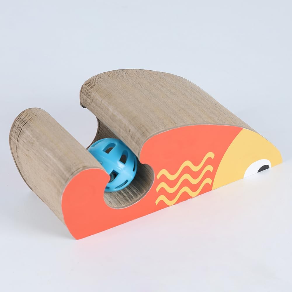 Kitty Curls Cat Toy Kurlz, Interactive Scratch Pad, Foldable Accordion,Cat Recyclable Scratcher with Ball (Orange)