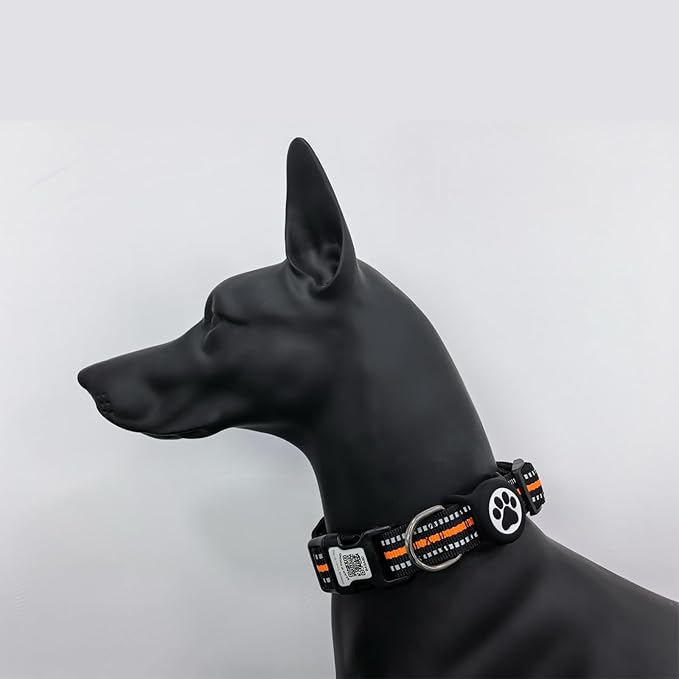 Airtag Dog Collar with QR Code Tag - Reflective Adjustable Nylon Collar, Quick Release Buckle for Small Medium Large Dogs, Comfortable Padded Lining (Orange, M)