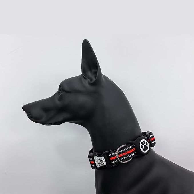 Airtag Dog Collar with QR Code Tag - Reflective Adjustable Nylon Collar, Quick Release Buckle for Small Medium Large Dogs, Comfortable Padded Lining (Red, L)