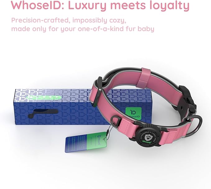 WhoseID Premium Leather Dog Collar for Large Dogs - IPX8 Waterproof AirTag Dog Collar | Magnetic Buckle Heavy Duty Collar | 450LB Escape-Proof | Reflective Dog Collar with AirTag Holder