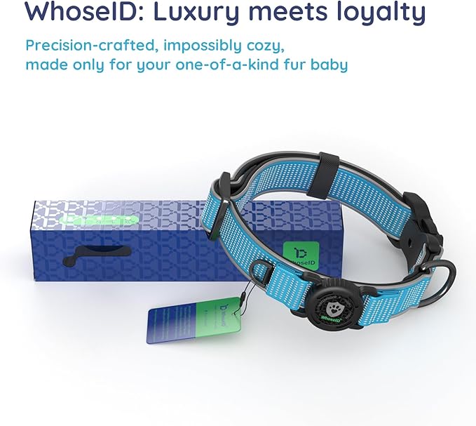 WhoseID Premium AirTag Dog Collar - Air Tag Small Dog Collar | Fur-Safe Magnetic Buckle | IPX8 Waterproof Reflective Dog Collar with AirTag Holder