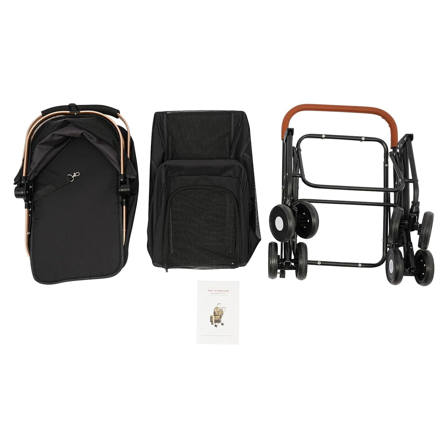 Double Pet Stroller with Detachable Carriers, Large Cat & Dog Stroller with 4 Wheels, Foldable Pet Strollers Small & Medium Dogs Cats 77lbs (Black) - Pawvie