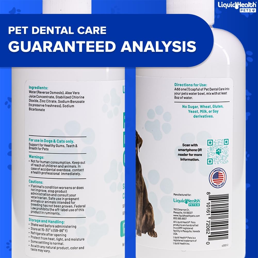 LIQUIDHEALTH Pet Dental Care Water Additive for Dogs & Cats - Fast Acting Pet Bad Breath Freshener, Dog Mouth Wash, Animal Oral Dental Rinse, Plaque & Tartar Teeth Cleaning Solution (2-Pack)