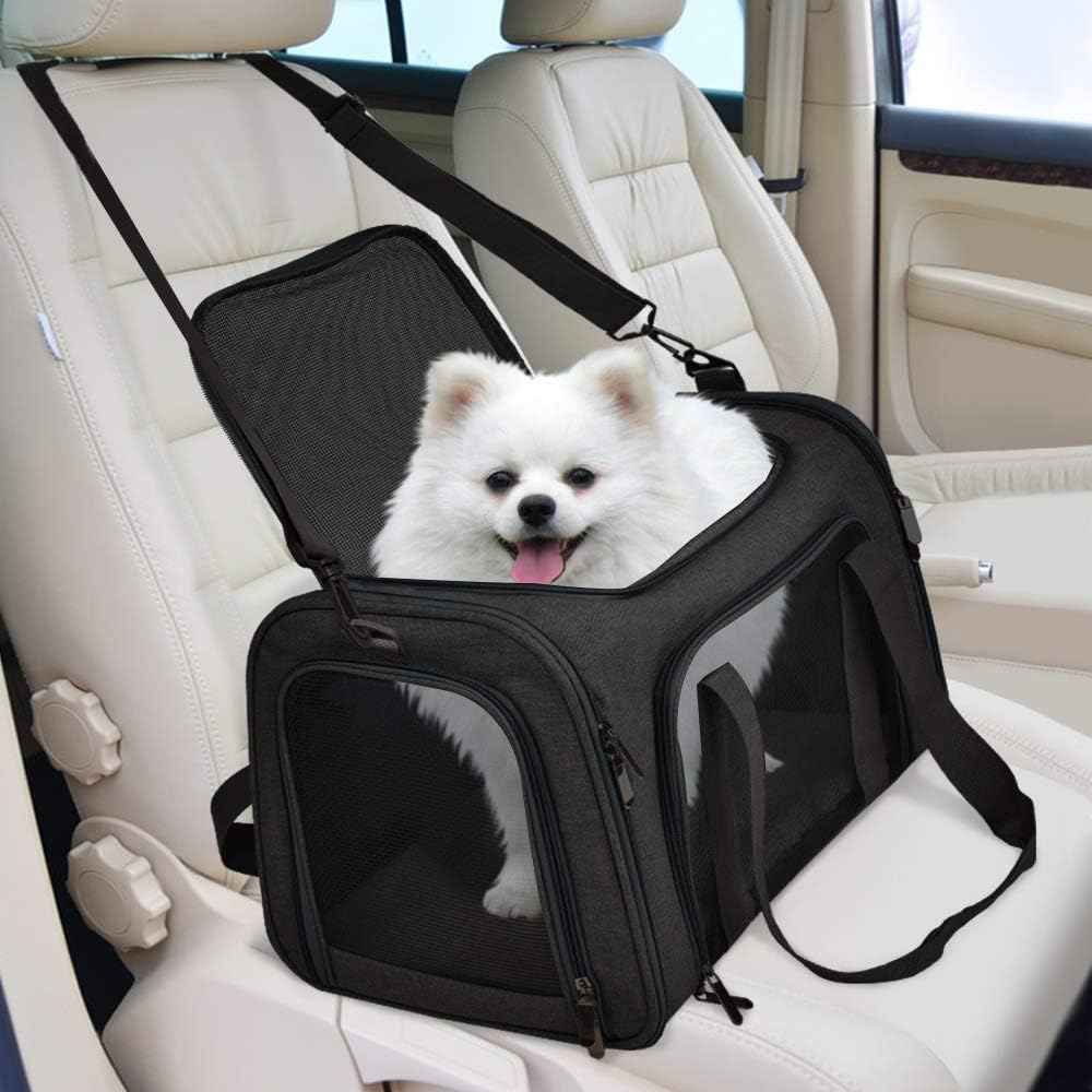 Large Soft Sided Cat and Pet Carrier for Cats and Puppies up to 25Lbs - Collapsible, Waterproof Travel Carrier - Black