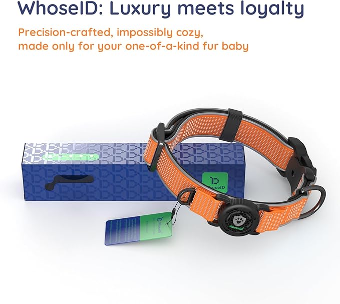 WhoseID Premium AirTag Dog Collar - Air Tag Small Dog Collar | Fur-Safe Magnetic Buckle | IPX8 Waterproof Reflective Dog Collar with AirTag Holder