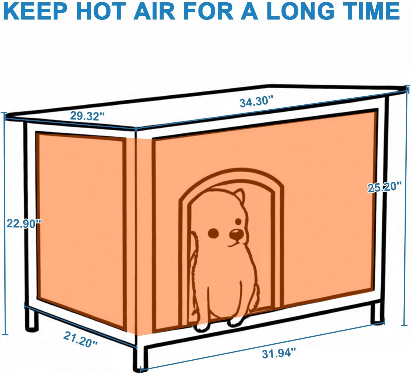 Dog House Outdoor Insulated 34.3" L Dog Kennel 6 Sides All-Round Foam Winter Weatherproof for Small Medium Dogs with Strong Metal Chew Proof Frame