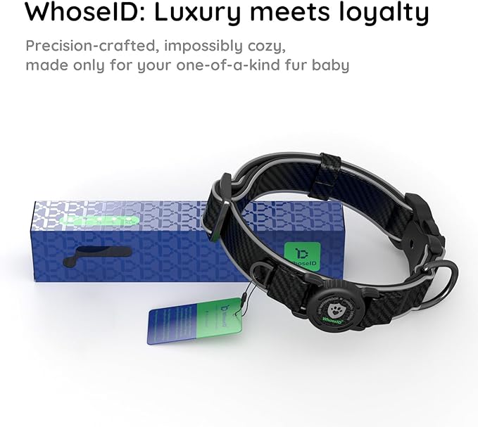 WhoseID Premium Leather Dog Collar - AirTag Dog Collar | Fur-Safe Magnetic Buckle | IPX8 Waterproof Reflective Small Dog Collar with AirTag Holder