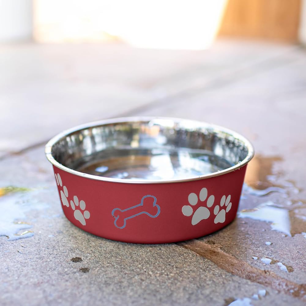 Loving Pets Bella Dog Bowls- Stainless Steel Dog & Cat Bowls - Spill Proof Dog Food Bowl, Cat Bowl, Puppy Essentials & Pet Supplies Great for Home & Travel (Small 10-20 lbs, Merlot)