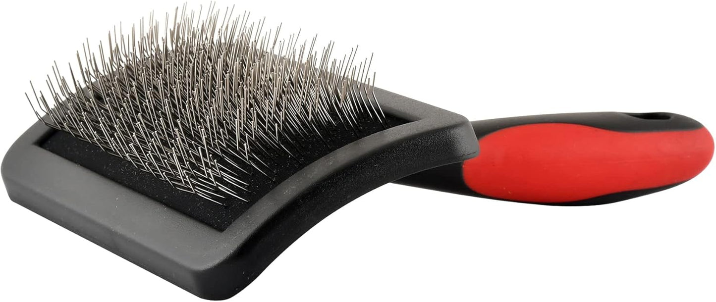 Jeffers Pet Soft Pin Universal Slicker Brush for Dogs & Cats – Soft, Flexible Bristles for Sensitive Skin, Curved Head for Better Coat Penetration, Non-Slip Grip – Black, Red - Medium