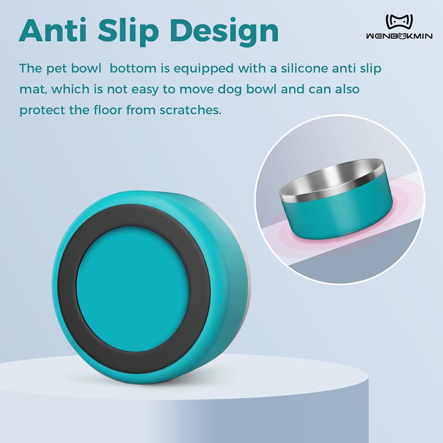 Dog Bowl, Stainless Steel Dog Food and Water Bowl with Non Slip Quiet Bottom, Easy to Clean, Dishwasher Safe, 40oz, Lake Blue