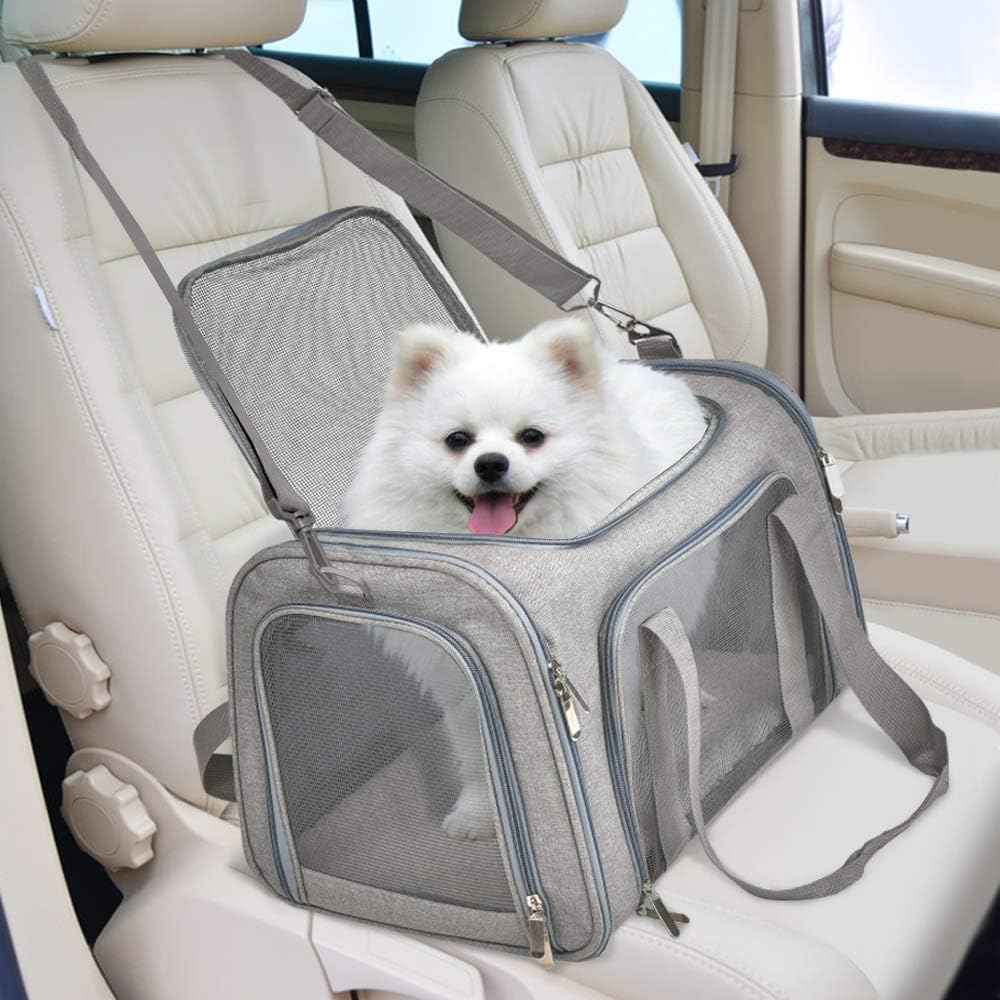 Cat Carriers Dog Carrier Pet Carrier For Small / Medium Cats Dogs Puppies (Up To 15lbs), TSA Airline Approved Small Dog Carrier Soft Sided, Collapsible Waterproof Travel Puppy Carrier - Grey