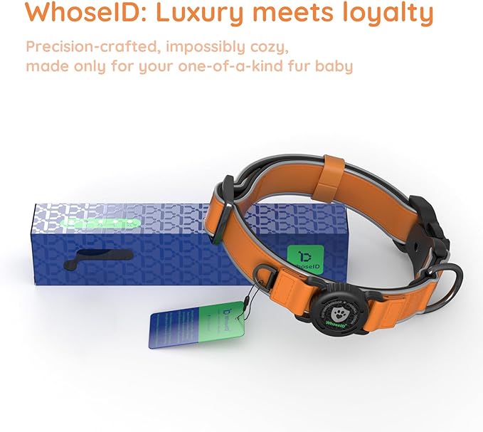 WhoseID Premium Leather Dog Collar for Large Dogs - IPX8 Waterproof AirTag Dog Collar | Magnetic Buckle Heavy Duty Collar | 450LB Escape-Proof | Reflective Dog Collar with AirTag Holder