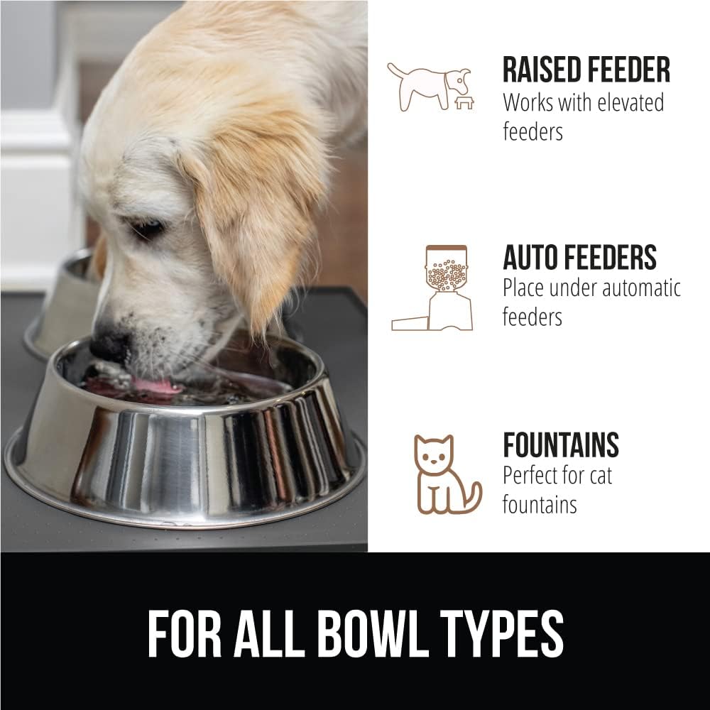 GORILLA GRIP 100% Waterproof Raised Edge BPA Free Silicone Pet Feeding Mat, Dog Cat Food Mats Contain Spills Protects Floors, Placemats for Cats and Dogs Water Bowl, Pets Accessories 16x10, Charcoal