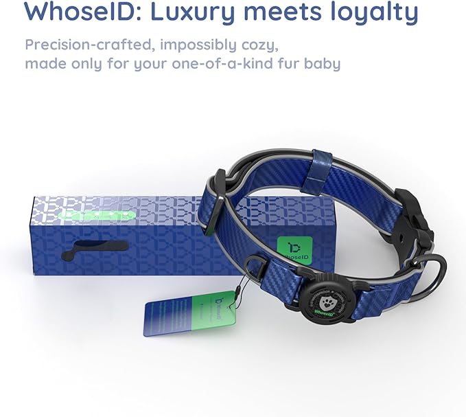 WhoseID Premium Leather Dog Collar - Waterproof AirTag Dog Collar | Magnetic Buckle Heavy Duty Collar | Medium Reflective Dog Collar with AirTag Holder