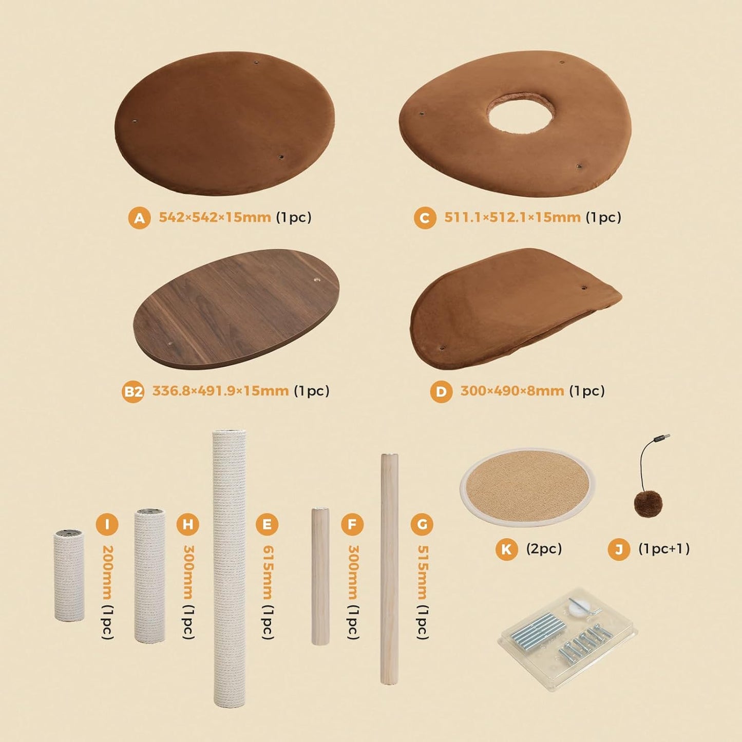 PETEPELA Wood Cat Tree Tower for Indoor Cats,5-Level Modern Cat Tree Cat Activity Center with Scratching Posts, Brown