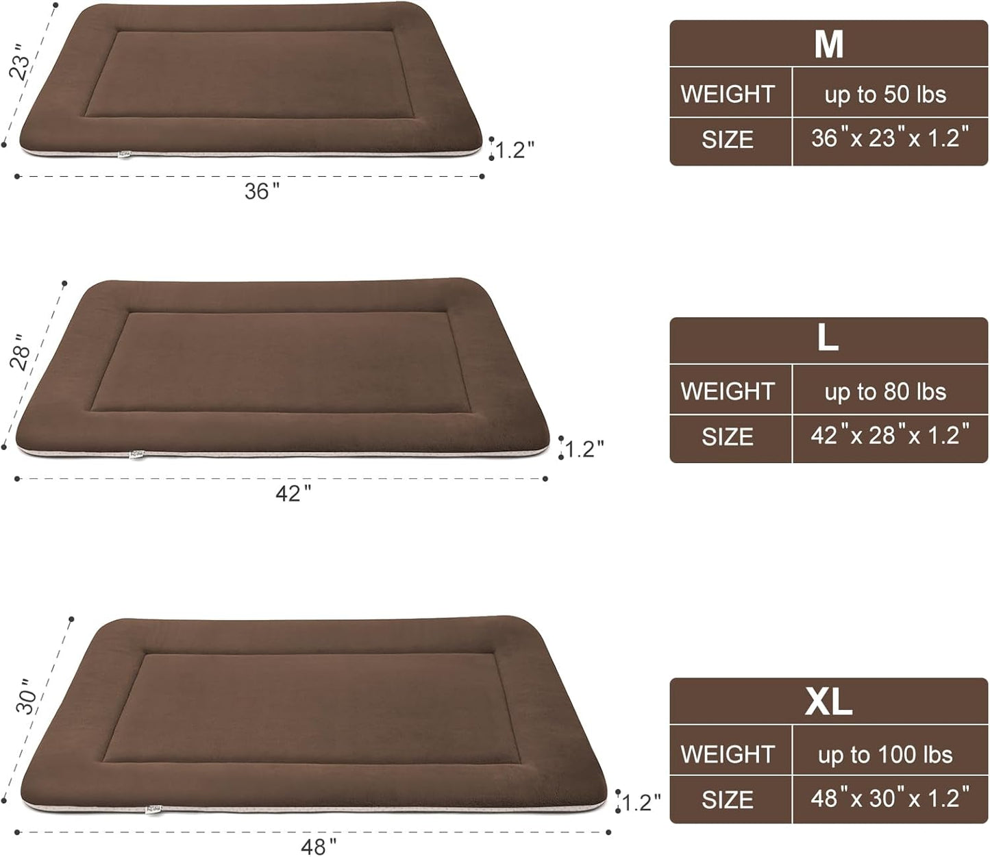Large Soft Dog Bed 47" Crate Pad - Machine Washable Mat With Non-Slip Bottom - Mattress for Large and Medium Pets - Cushion for Kennel