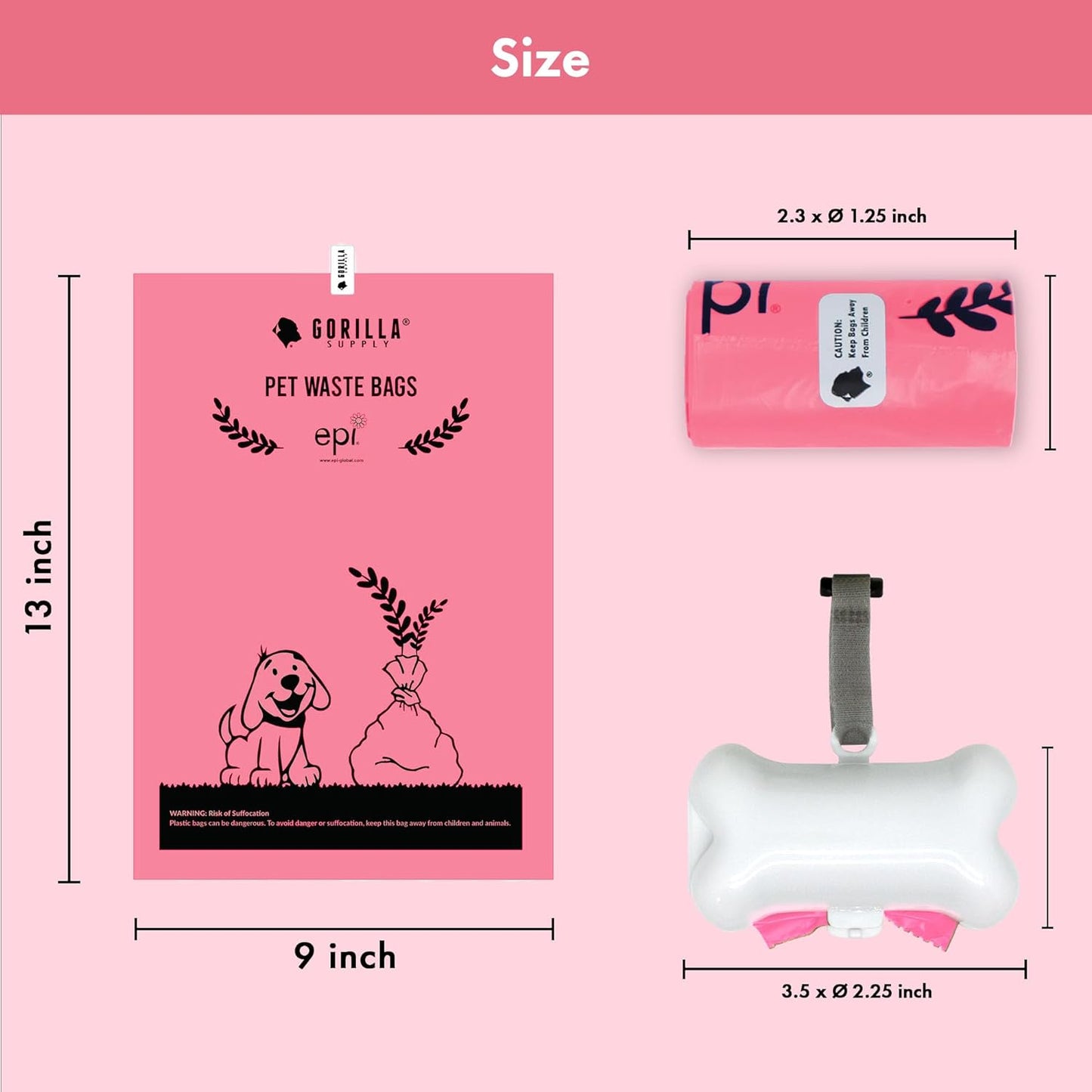 GORILLA SUPPLY 1000 multicolor poop bags for dogs with Dispenser and Leash Tie, 9" x 13", Mixed