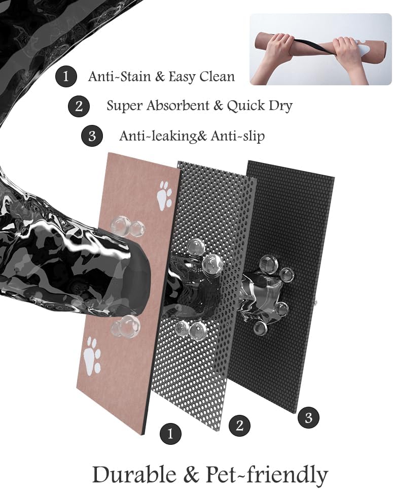 Pet Feeding Mat-Absorbent Dog Mat for Food and Water Bowl-No Stains Quick Dry Water Dispenser Mat-Dog Accessories Pet Supplies-Bowl for Messy Drinkers(Dusty Pink,23"x34"