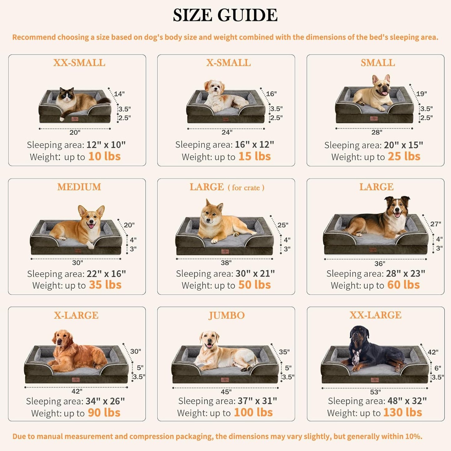 Comfort Expression Small Dog Beds Waterproof Orthopedic Foam Dog Sofa Beds for Medium Dogs Comfy Pet Bed with Washable Removable Cover & Non-Slip Bottom(Small,Dark Green)