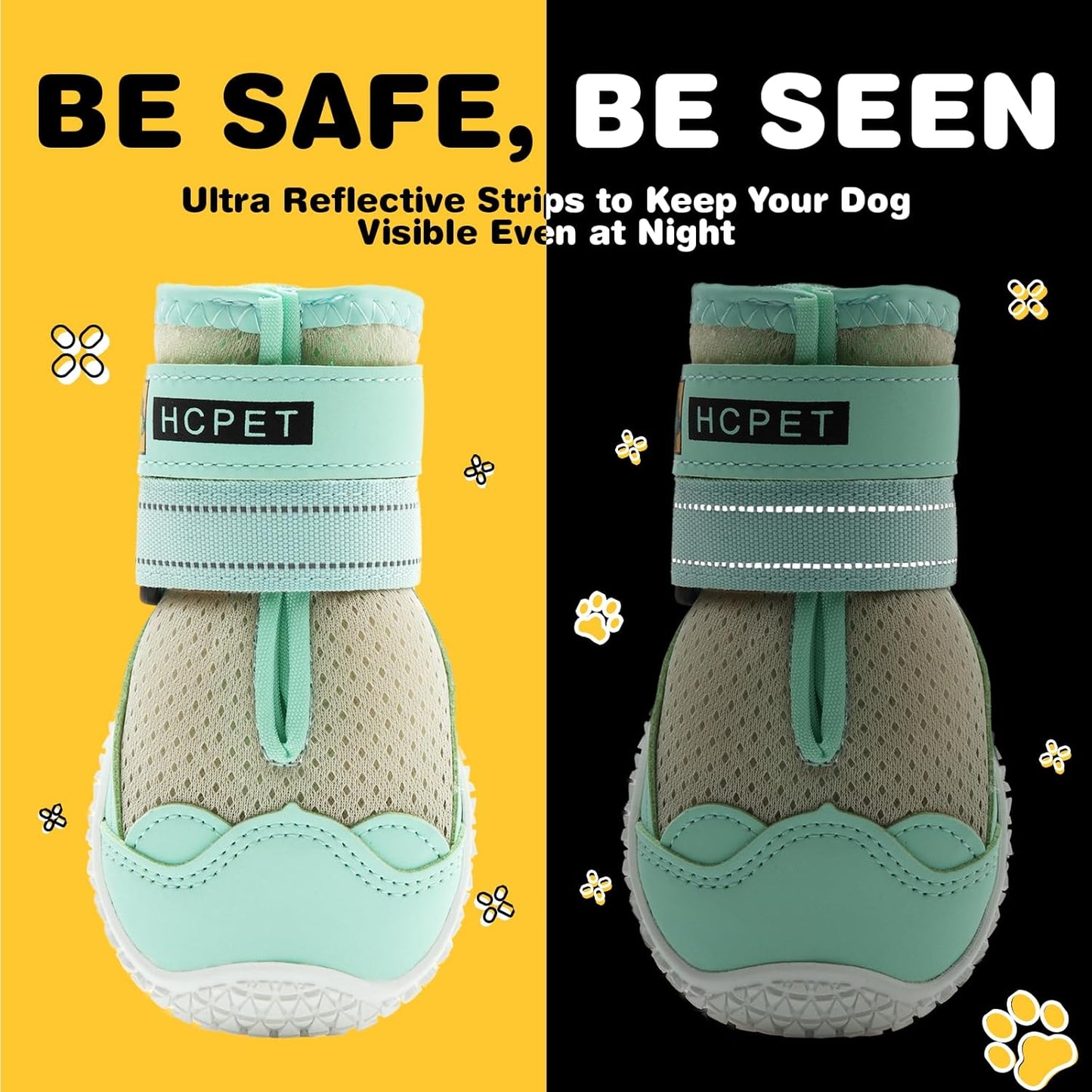 Hcpet Dog Shoes for Large Dogs, Breathable Dog Booties for Small Medium Dogs, Anti-Slip Dog Boots & Paw Protectors for Hot Pavement Winter Snow Hiking with Reflective Straps Green Size 6