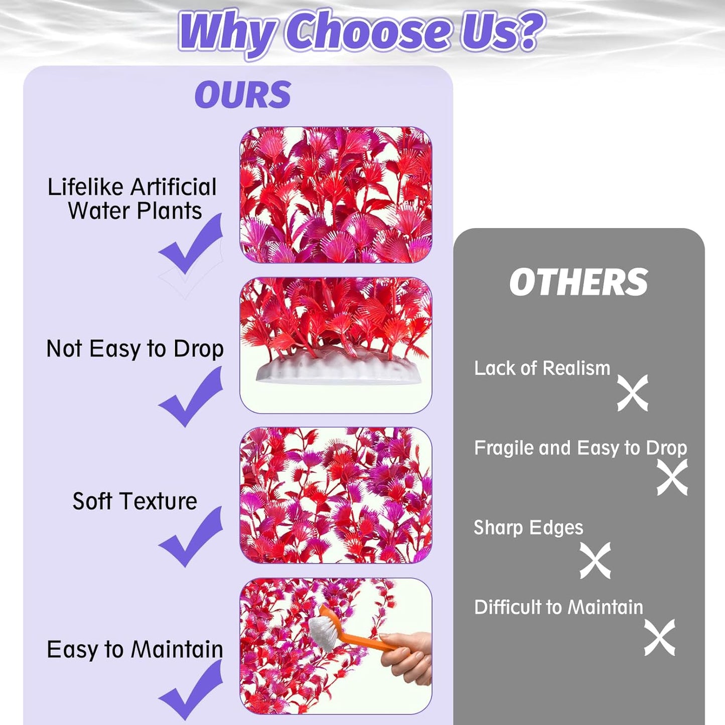 Hamiledyi Aquarium Plastic Plants Aquarium Decor Artificial Fish Tank Plants,Tall Fish Tank Decorations, Extra Large Aquarium Plant 23.6-inch Tall,2PCS(Red)