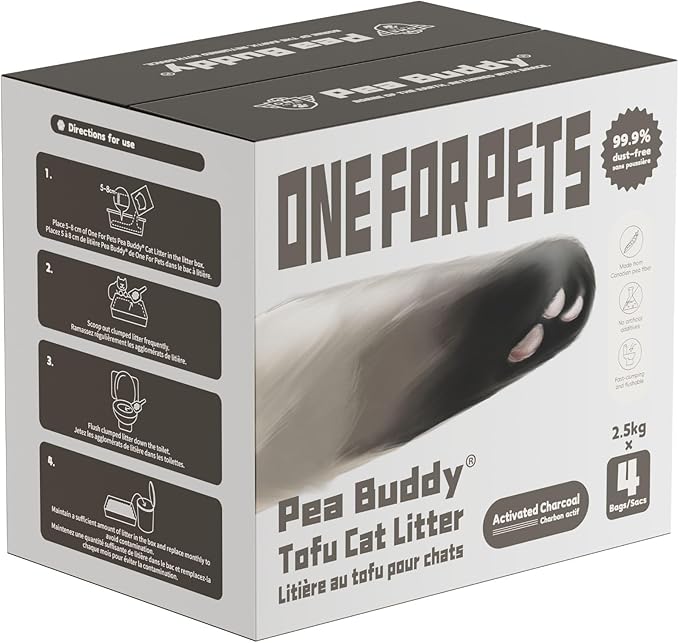 Pea Based Cat Litter, Dust Free Cat Litter, Low Tracking, and Natural Odor Control, Scented and Unscented (4 Pack (1 Case), Charcoal-Unscented)