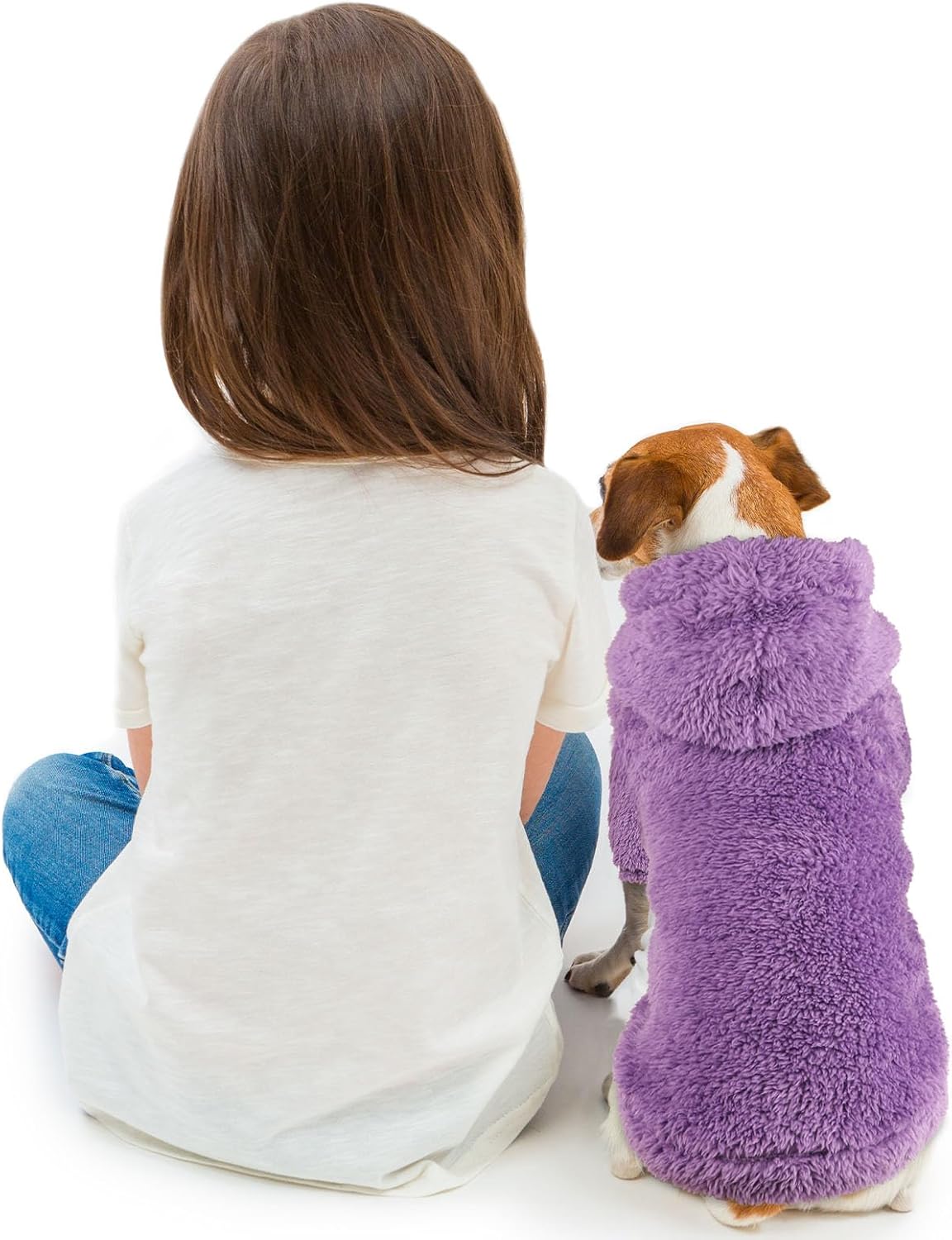 Fuzzy Dog Sweaters for Small Dogs Dog Hoodie Soft Double-Sided Plush Fleece Pet Sweater Pet Clothes Coats Hoodie Sherpa Hooded Sweatshirt(Purple-S)
