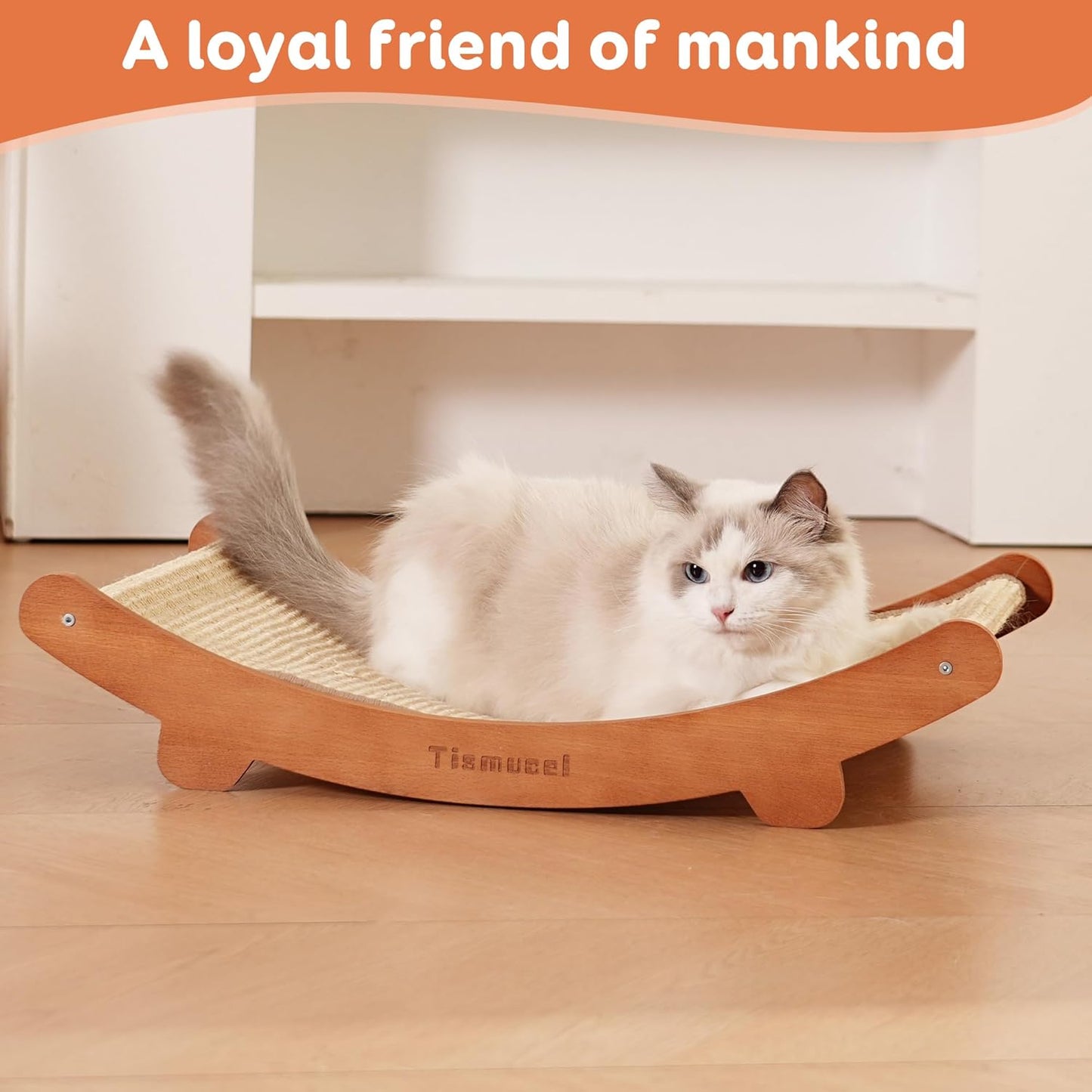 Sisal Cat Scratcher Bed, Beech Wood Cats Hammock,Cat Scratch Pad Indoor cat Toy,Durable Cat Scratching Post, Furniture Protector for Cats' Clawing and Play