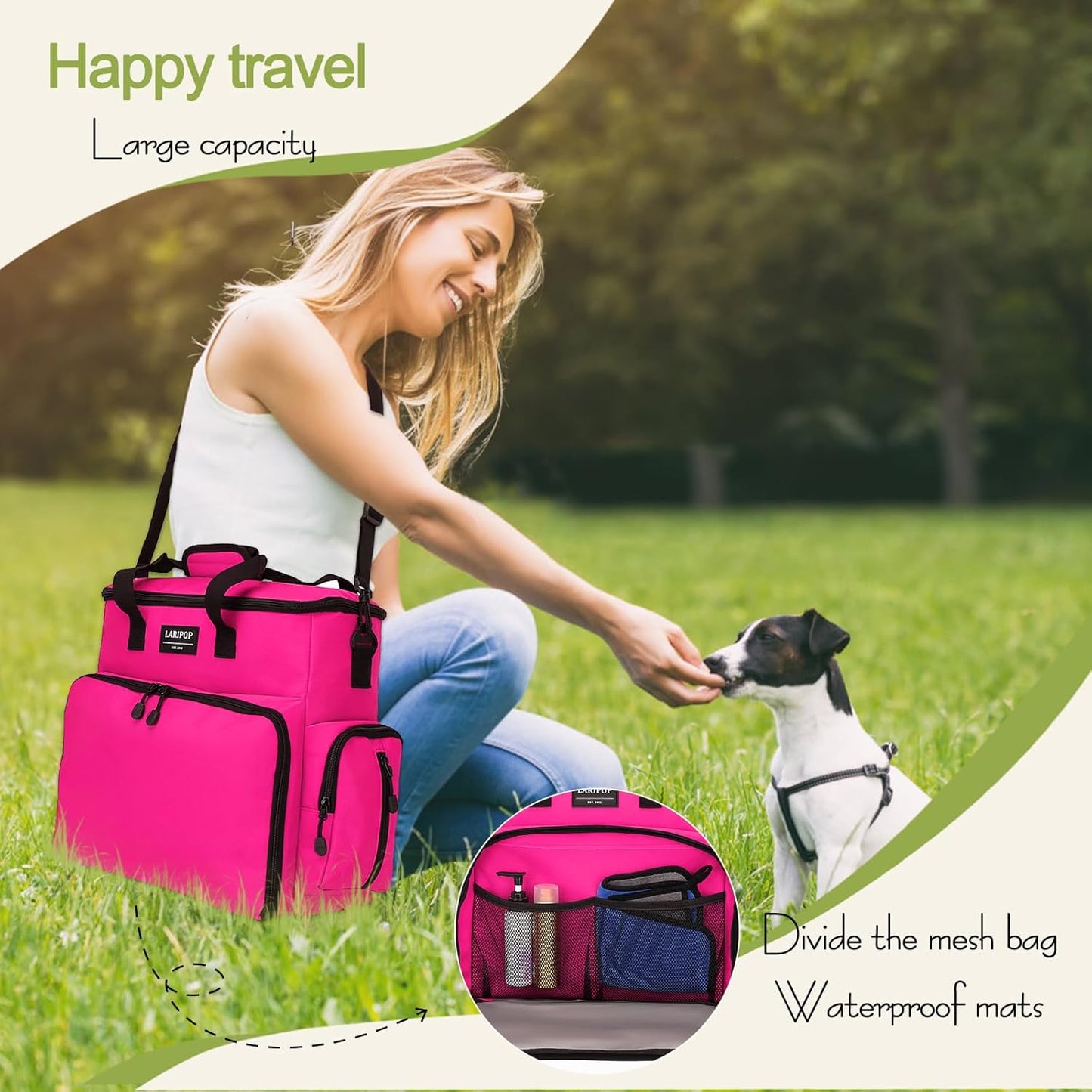 Dog Travel Bag,Weekend Pet Travel Bag Set for Dog and Cat,Airline Approved Tote Multi-Function Dog Bags for Traveling,Include 2 Collapsible Bowls,2 Food Storage Containers,1 Feeding Mat,Red - Pawvie