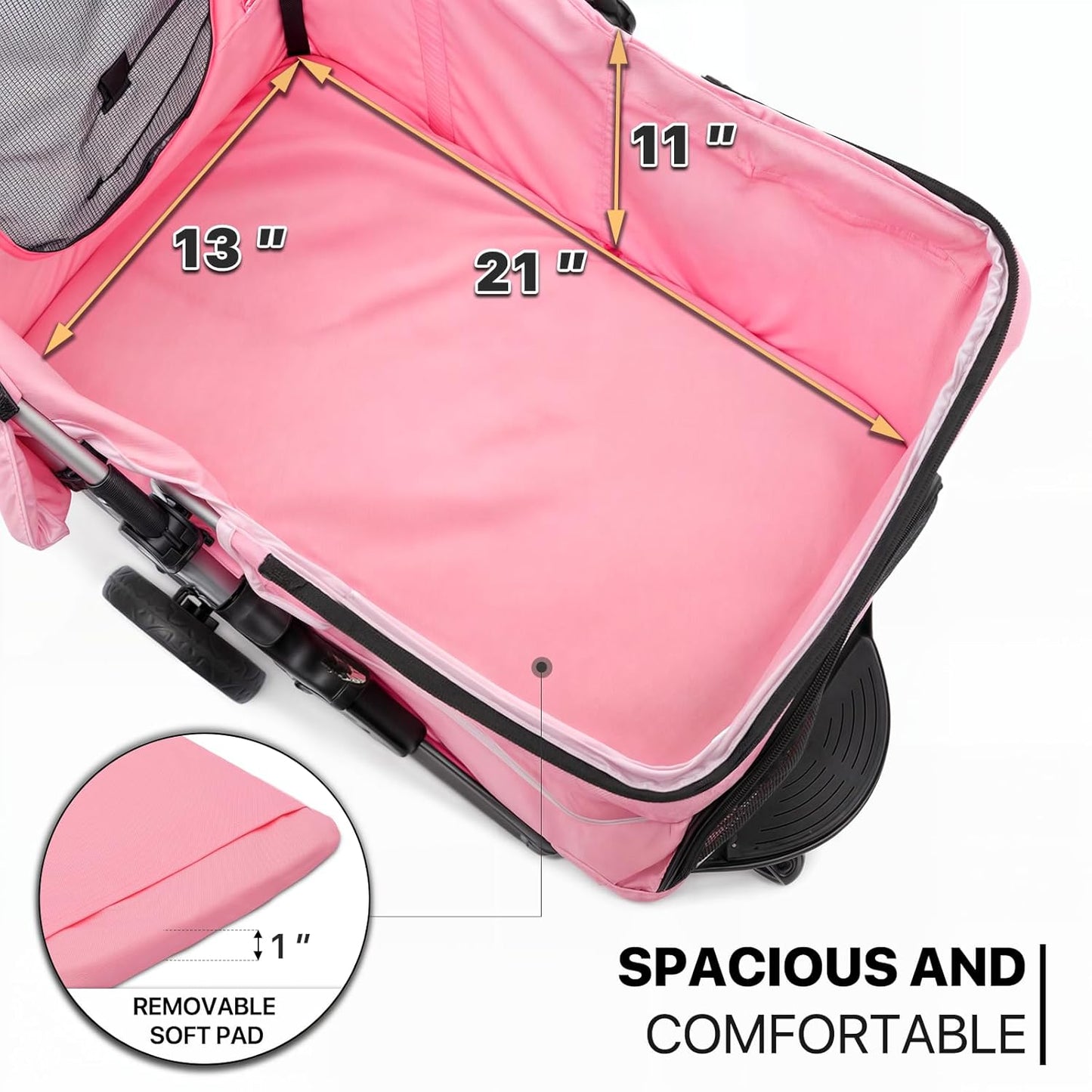MoNiBloom 3-Wheels Foldable Pet Stroller with Waterproof Cover, Pet Strolling Cart for Small/Medium Dogs and Cats with Storage Basket and Cup Holder, Breathable and Visible Mesh for All-Season, Pink - Pawvie