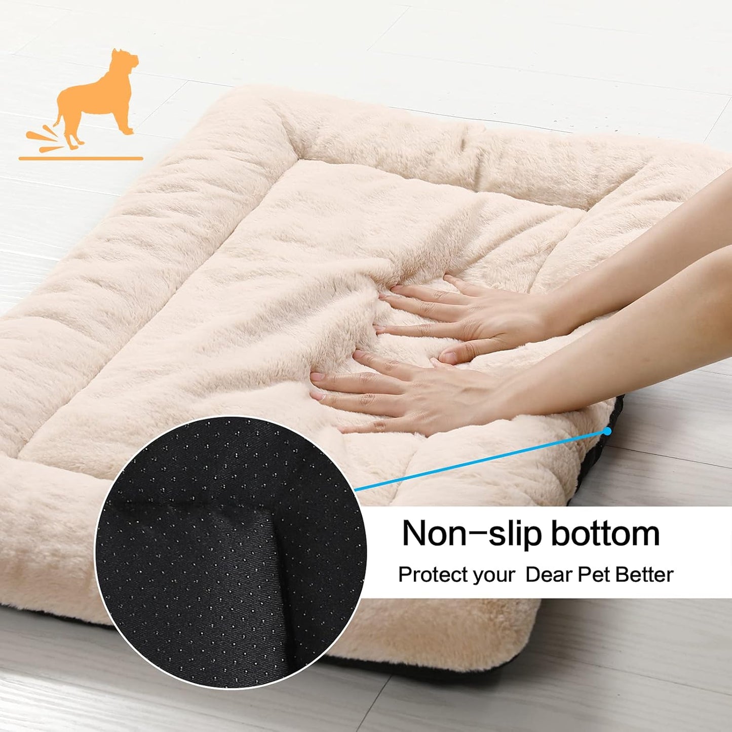 Cozy Dog Bed & Crate Pad, Medium Sized Dogs, Fit Metal Crates, Ultra Soft, Washable & Anti-Slip, Cream, 30inch
