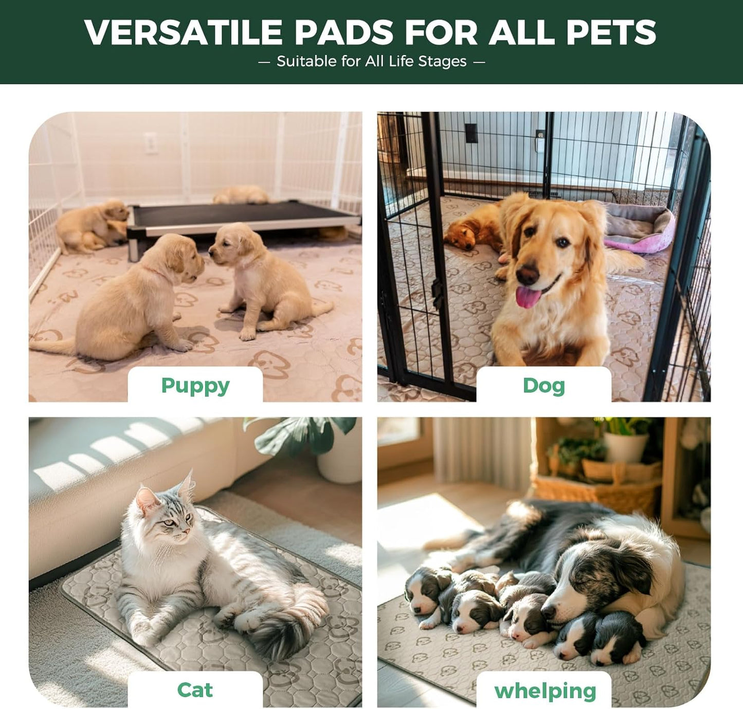 FXW Washable Pee Pads for Dogs, Puppy Pads with Super Absorbent, Specifically Designed Rollick/Homeplus 32/40/45inch 6 Panels Dog Playpen, 98" x 43" Rectangle, Khaki, 1 Pack