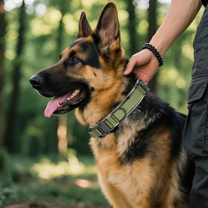 2025 New and Improved AirTag Dog Collar, Military Tactical Dog Collar with AirTag Holder - Adjustable Control Handle, Durable Metal Buckle, Comfortable GPS Dog Collars (M,ArmyGreen)