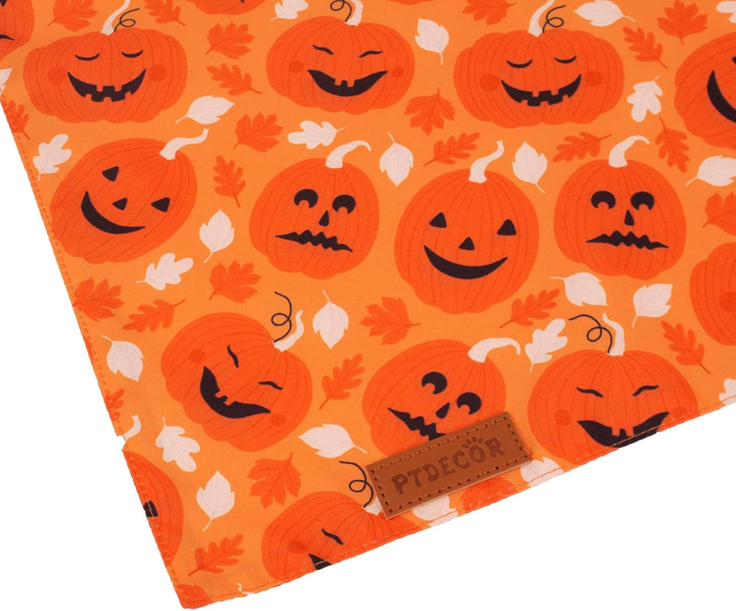 PTDECOR Halloween Dog Bandana, Reversible Holiday Pet Scarf, Multi Size, Triangle Puppy Halloween Bandanas for Medium Large Dogs Pets (Black & Orange, Large)