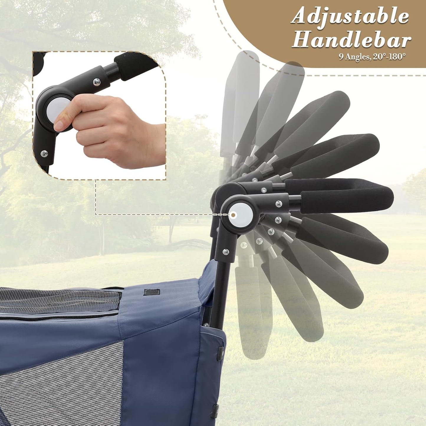 Athena Collection 3 Wheels Pet Stroller Fabric Dog Cart Dog Stroller for Large Dogs 55 Lbs Pet Stroller with Mesh Windows, Zipper Back Pocket, Safety Tether, Angle Adjustable Handlebar, Navy Blue - Pawvie