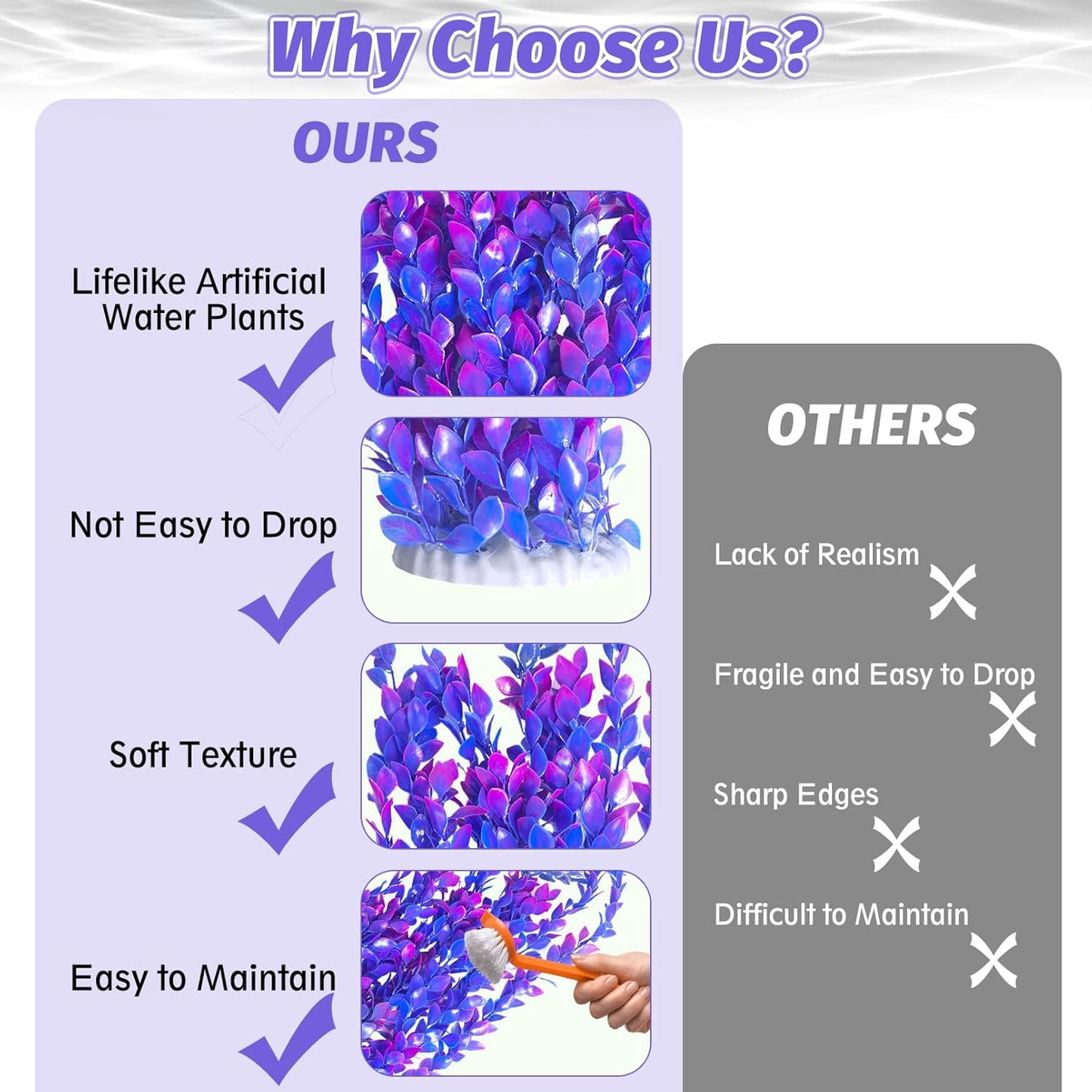 Hamiledyi Aquarium Plastic Plants Aquarium Decor Artificial Fish Tank Plants,Tall Fish Tank Decorations, Extra Large Aquarium Plant 23.6-inch Tall,2PCS(Purple Style A)