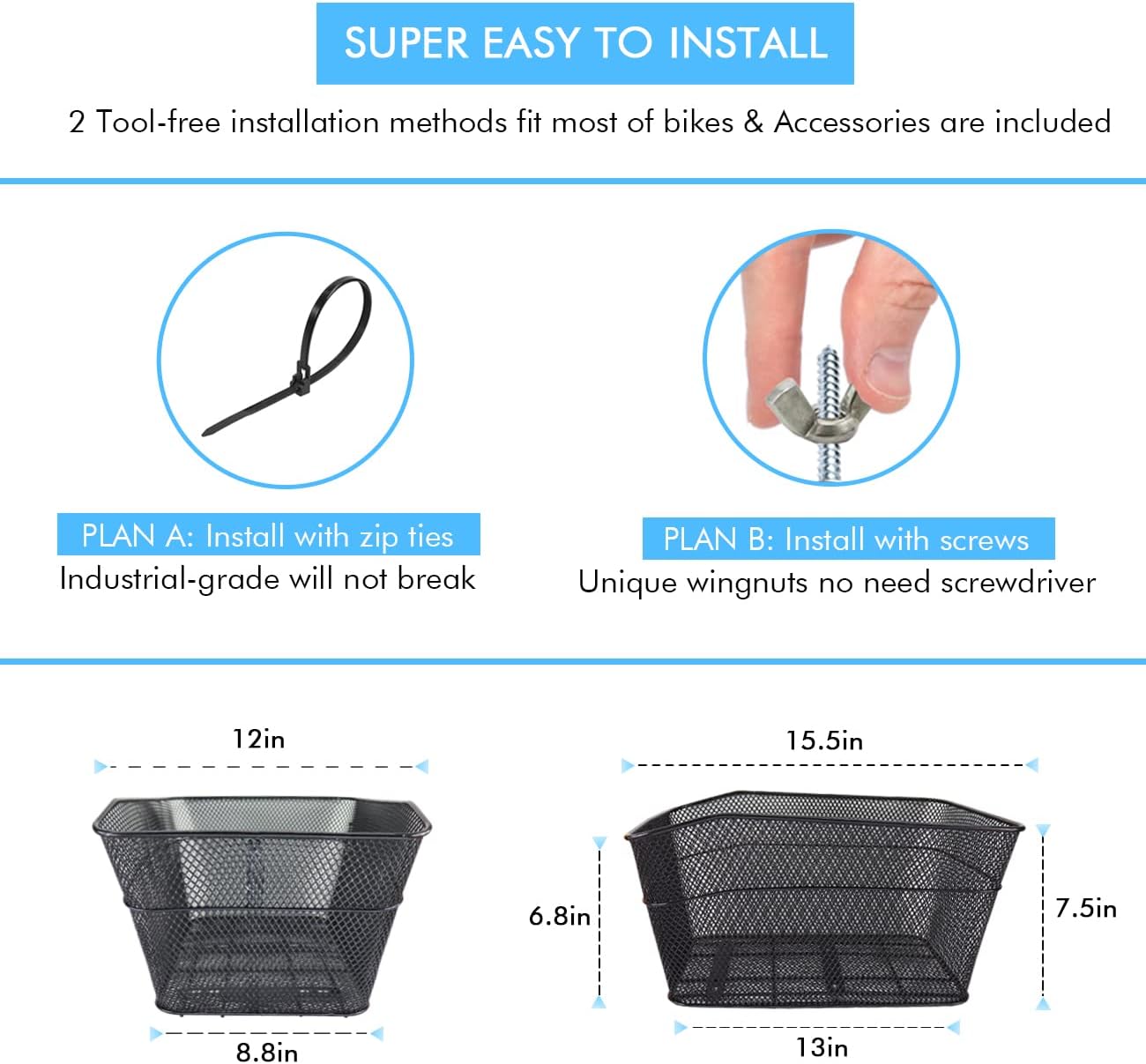 Rear Bike Basket, Tool-Free Install, Dog/Pet Carrier, Ebike Electric Bicycle Back Cargo Basket, Fits Most Rear Racks, with Waterproof Cover, Cargo Net - Pawvie