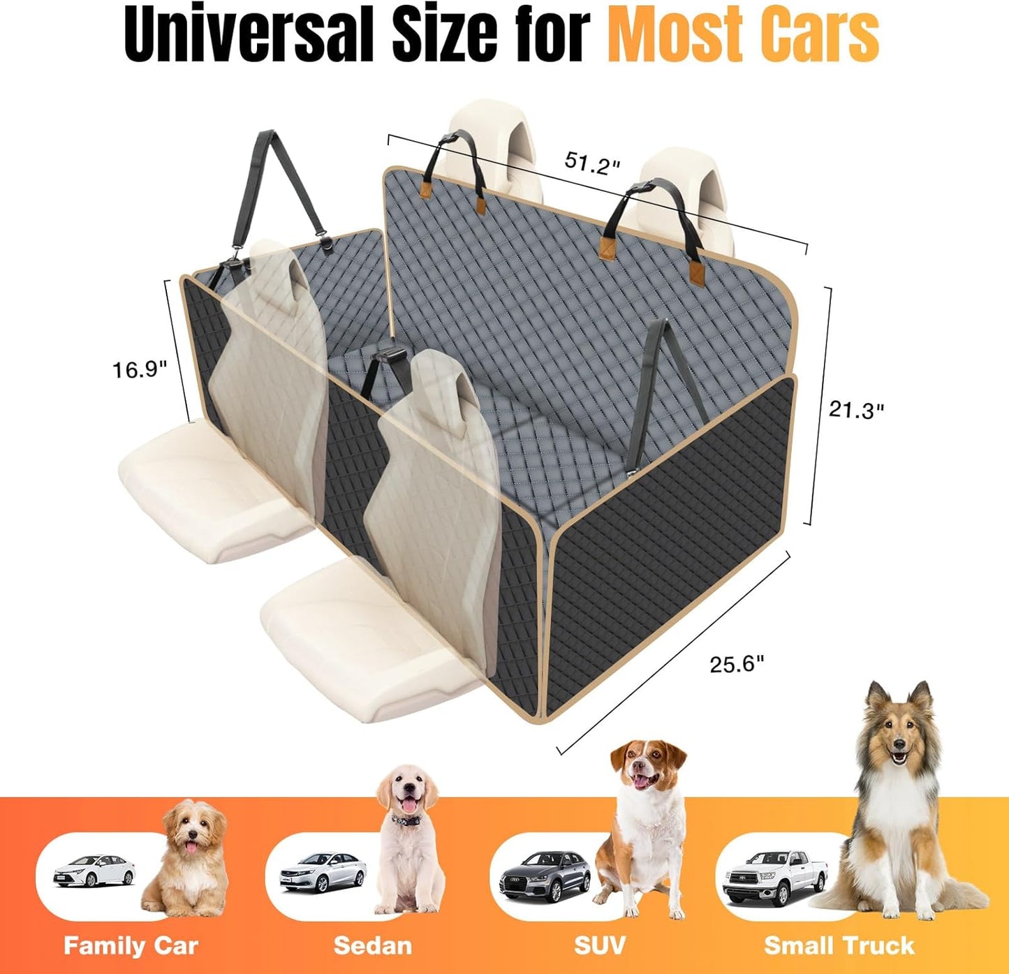 Dog Car Seat Cover for Back Seat, Larger Dog Car Bed Cover with Strong Bottom, Car Back Seat Extender Hammock for Car SUV Truck Grey - Pawvie