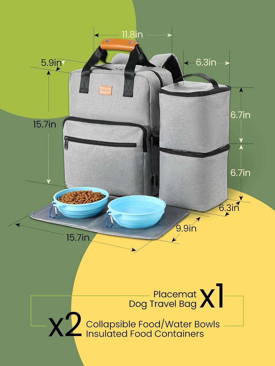 Dog Travel Bag, 25L Airline Approved Dog Travel Backpack for Pet Travel Accessories with 2 Food Storage Containers, 2 Foldable Bowls for Short Trips, Grey - Pawvie