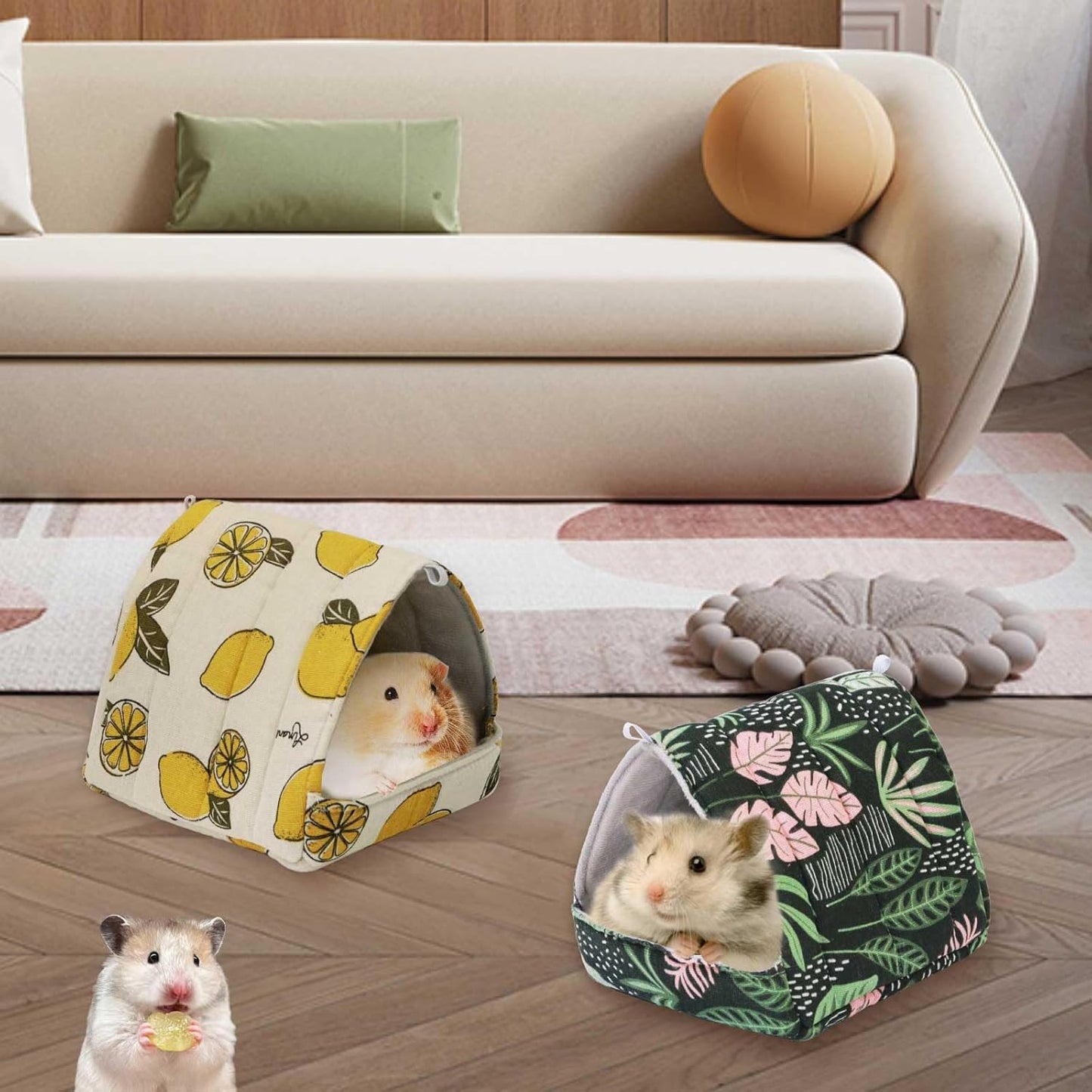 JSPYFITS 2 Pack Guinea Pig Hideout,Small Animal House Guinea Pig Bed Washable Cage Accessories for Small Pet Bunny/Rabbit/Hamster/Chinchilla Guinea Lemon/Forest