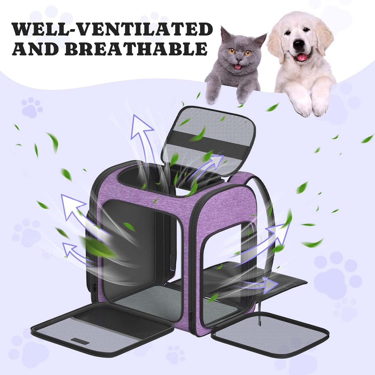 Pawtners Dog Carrier Backpacks Large Cat Backpack with Anti-Scratch Mesh, Foldable Designed Pet Backpack Carrier for Kitten Small Dogs & Large Cats Up to 18 Lbs, Dog Carrier for Travel Outdoor - Pawvie