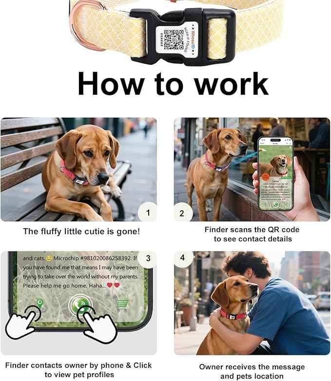 WhoseID Dog Collar with Waterproof AirTag Holder & Anti-Lost QR Code, Cute Bling Warpping Adjustable Width for Small Medium Large Pet (Yellow, L)