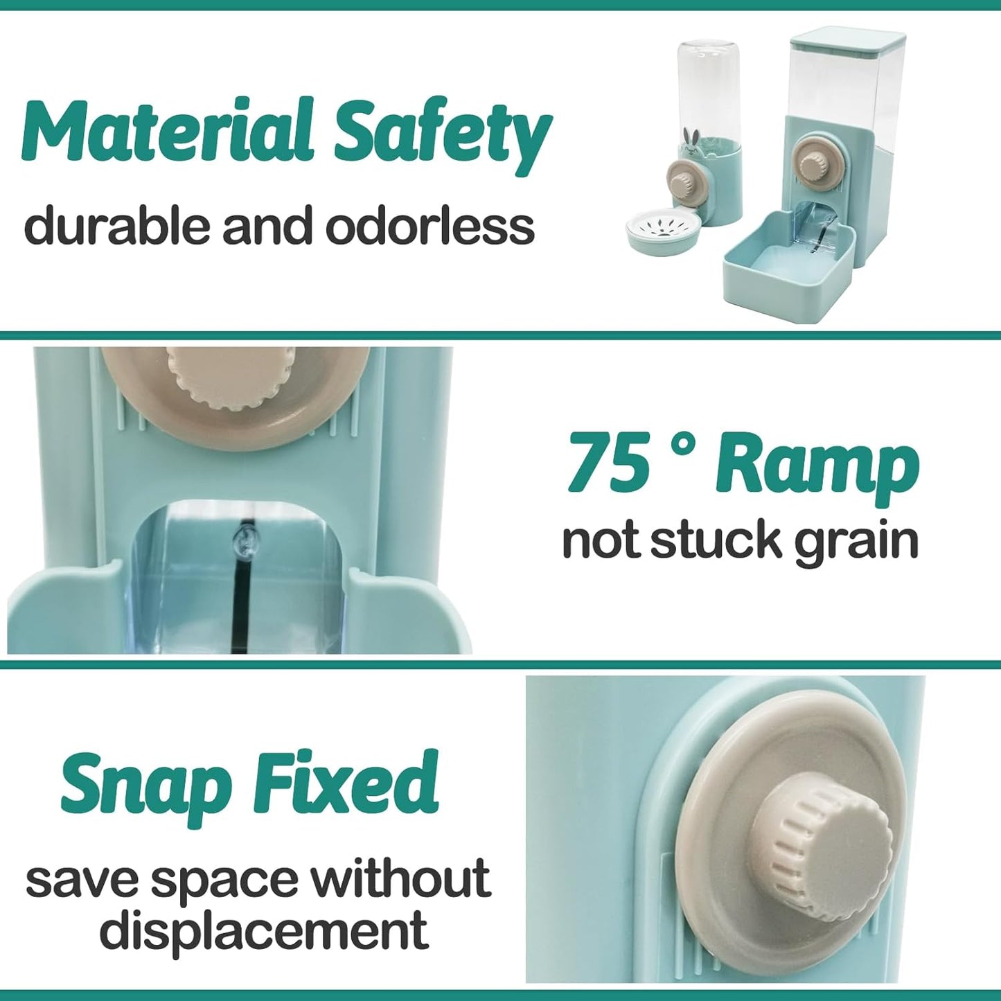 kathson Hanging Automatic Rabbit Pet Food and Water Dispenser, Auto Gravity Bunny Feeders for Cages, Detachable Self-Feeding Feeder and Waterer Set for Ferrets Chinchilla Hedgehog (Light Blue)