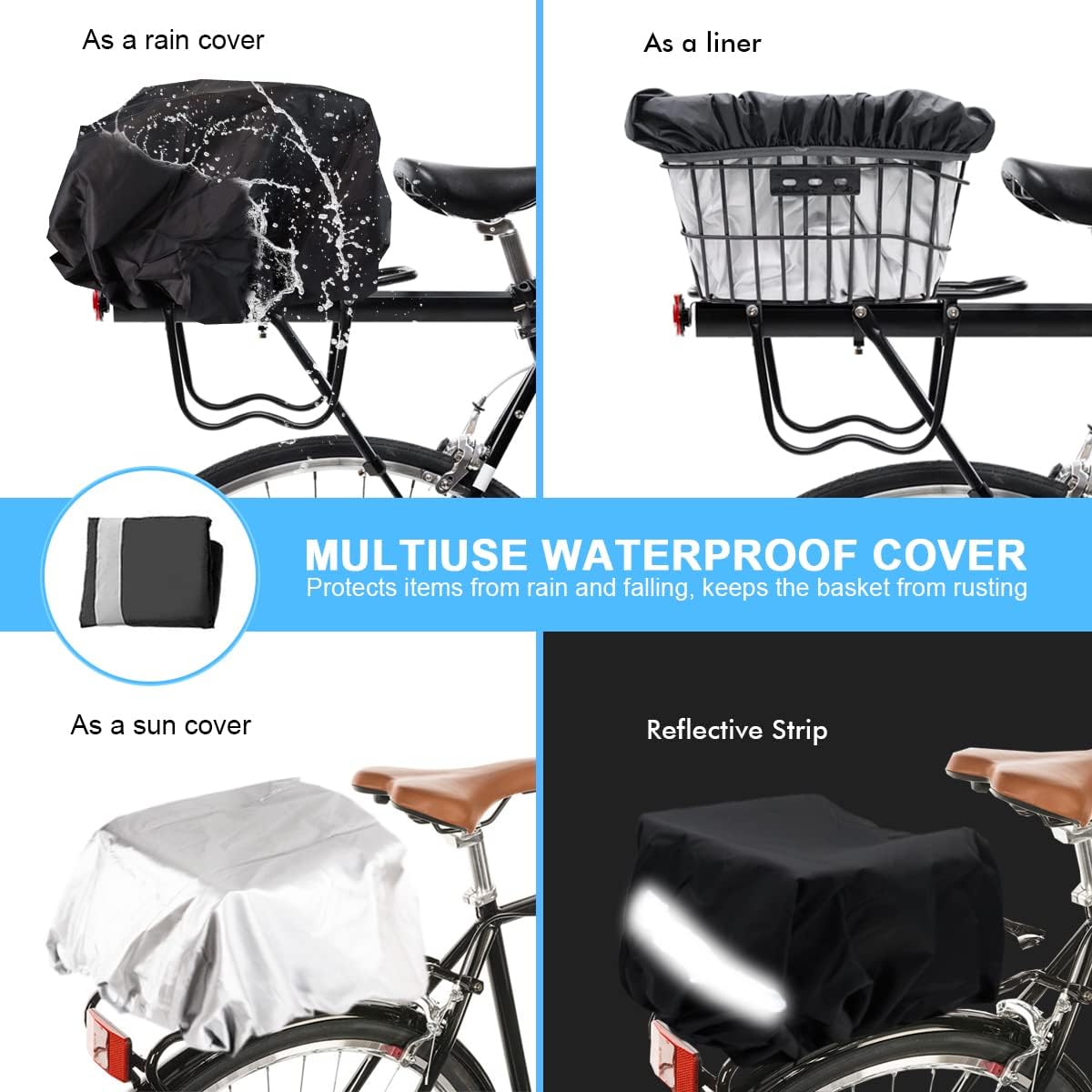 Rear Bike Basket, Tool-Free Install, Dog/Pet Carrier, Ebike Electric Bicycle Back Cargo Basket, Fits Most Rear Racks, with Waterproof Cover, Cargo Net - Pawvie