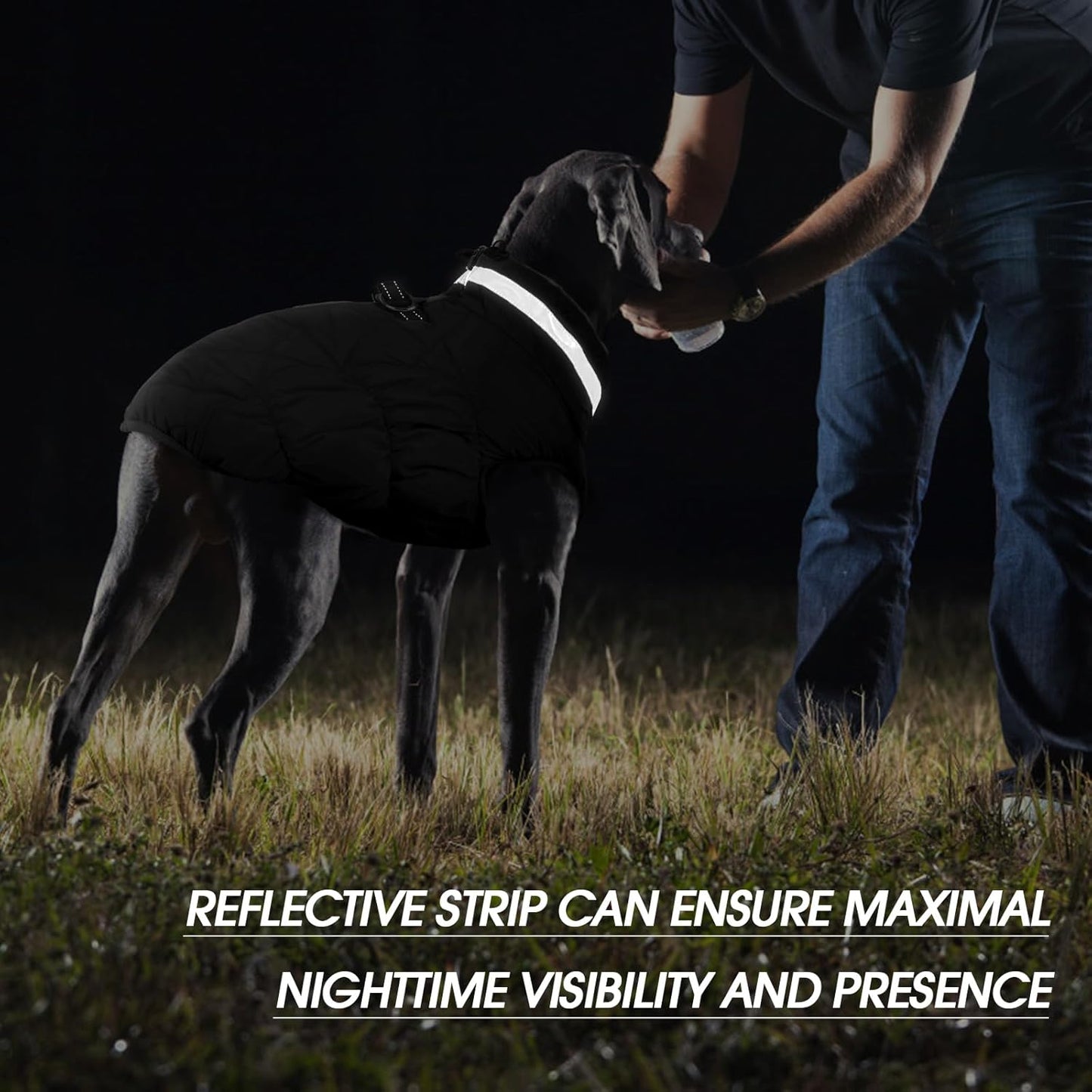 FUAMEY Dog Coat for Large Dogs,Waterproof Dog Winter Jacket with Harness Built in Puppy Cold Weather Coats Reflective Pet Vest with Zipper Warm Fleece Dogs Snowsuit Windproof Solid Black XL