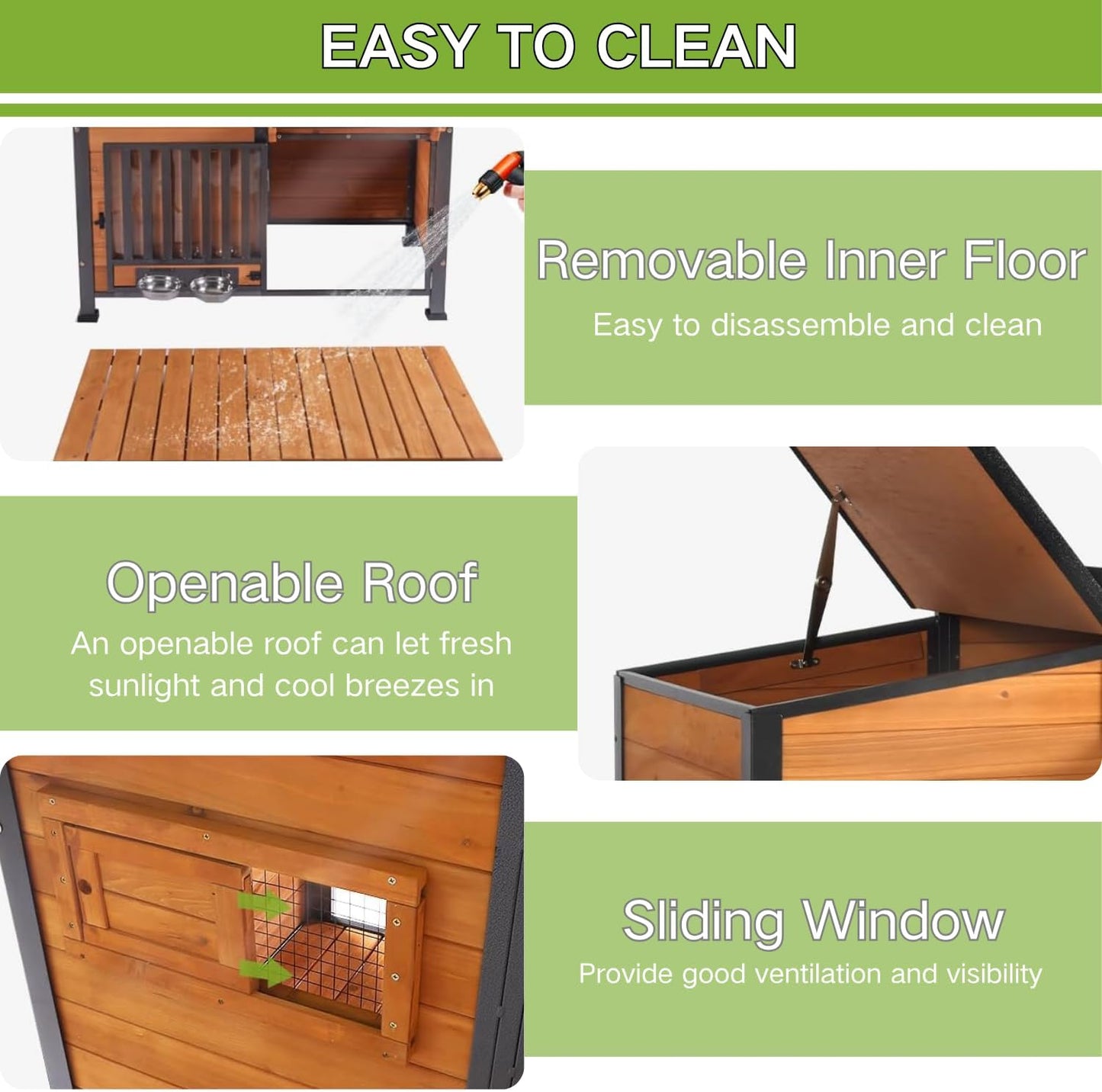 Dog House Outdoor with Bowls Weatherproof Dog Kennel with Anti-Chewing Iron Frame Dog Shelter for Small Medium Dogs