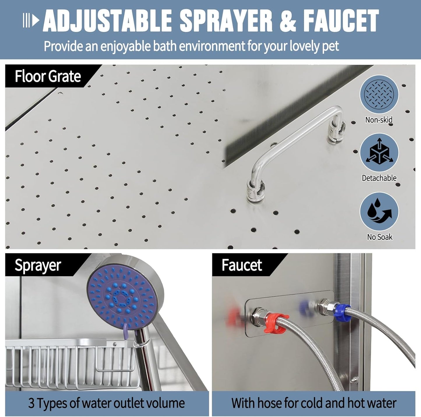 50" Dog Bathing Station for Large Dogs, Stainless Steel Dog Pet Washing Station, Professional Dog Grooming Tub, Pet Wash Bath Station (50" Left Door)