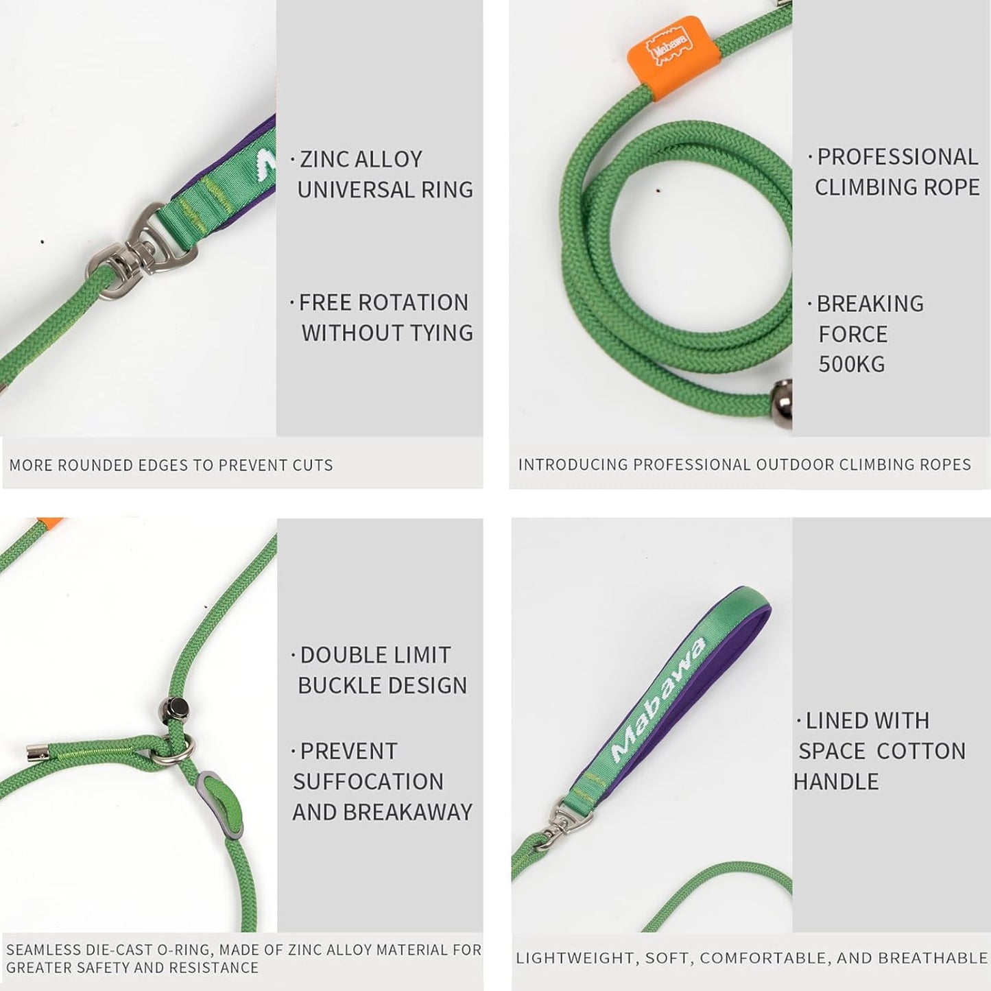 Dog Anti-Slip Leash 5FT with Metal Stopper - Durable No-Pull Training Lead for Small, Medium & Large Dogs - Comfortable Handle Nylon Rope, Tangle-Free Pet Walking Leash (Green, 5 FT)