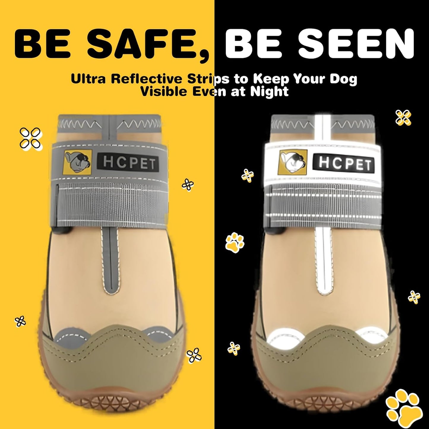 Hcpet Dog Shoes for Large Dogs, Waterproof Dog Booties for Small Medium Dogs, Anti-Slip Dog Boots & Paw Protectors for Hot Pavement Winter Snow Hiking with Reflective Straps Khaki Size 8