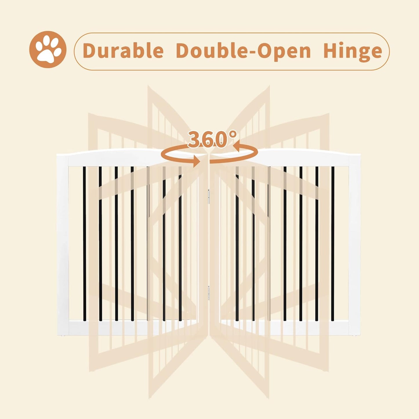 Freestanding Pet Gate for Dogs, Foldable Wooden Dog Gate for House, Indoor Pet Barrier for Stairs, Doorways, Support Feet Included, 24" Height 2 Panels, White